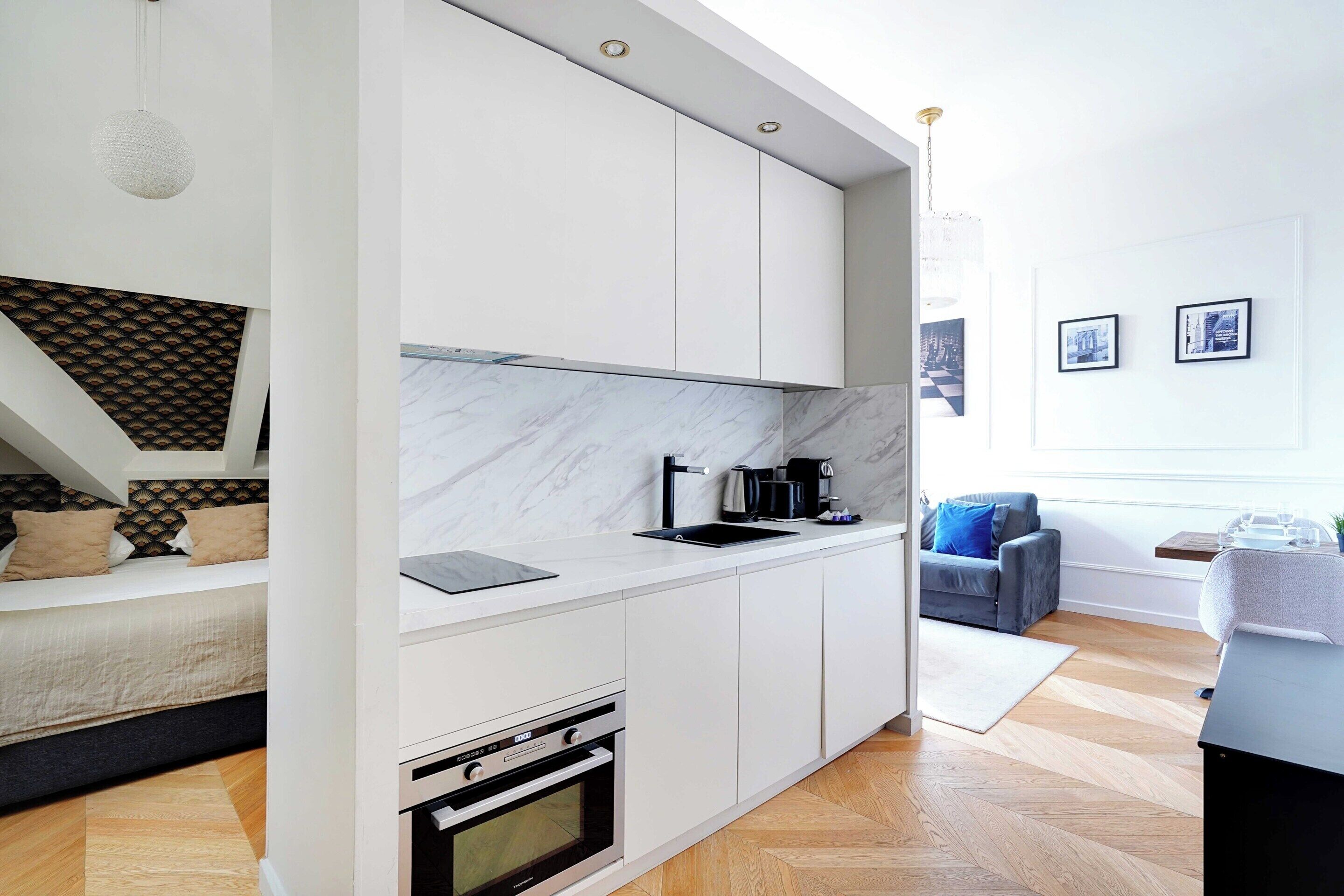 Apartamento | Cozinha privada | Geladeira, fogão, cooktop, lava-louças