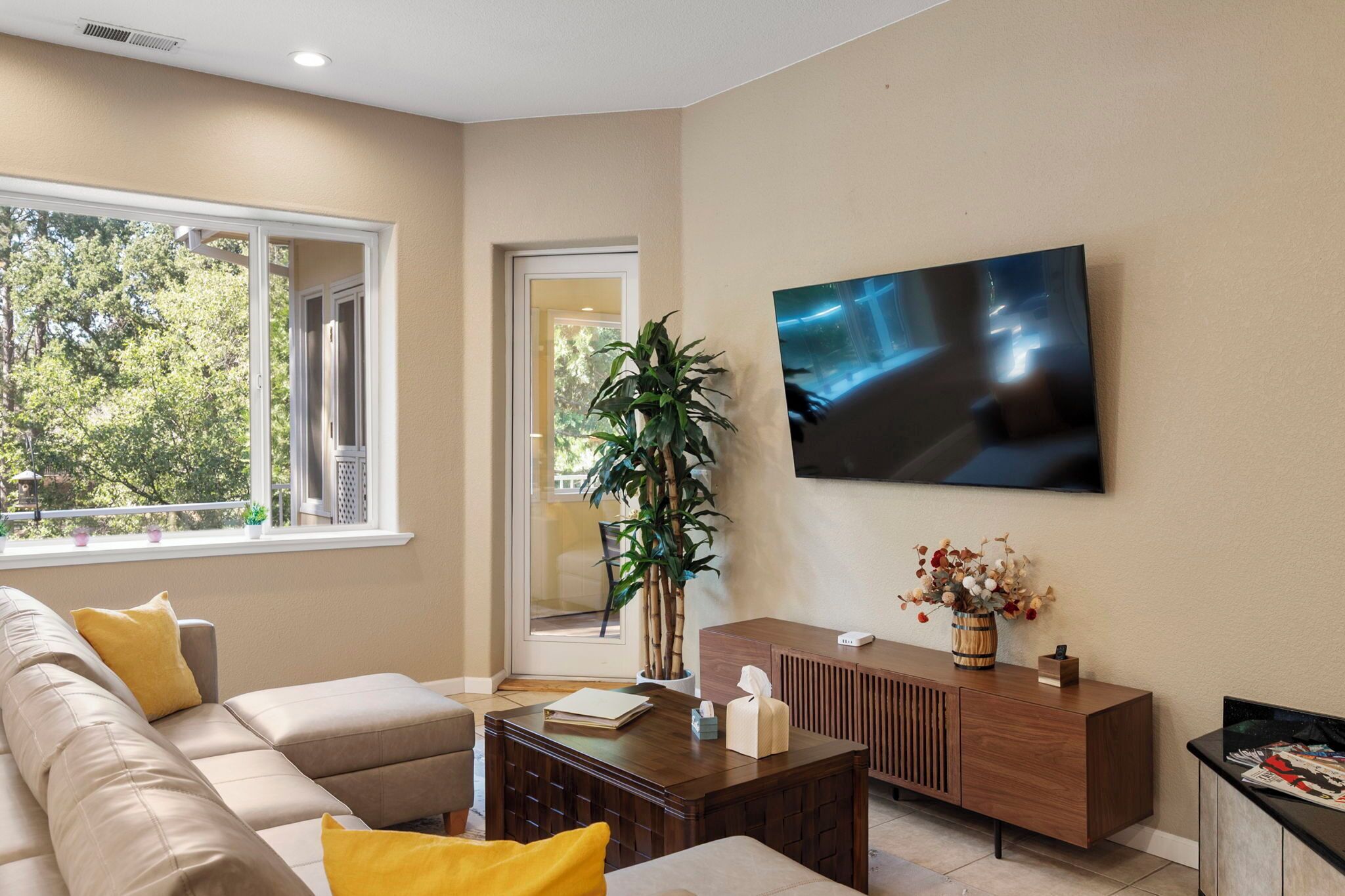 Smart-tv, pejs, bordtennisbord, bøger