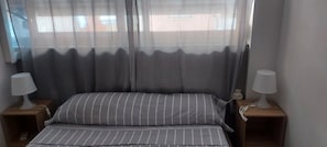 1 bedroom, iron/ironing board, travel cot, bed sheets