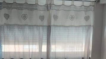 1 bedroom, iron/ironing board, travel crib, bed sheets