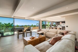 TV, fireplace, books, offices