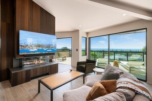 Télévision, cheminée, livres, espaces bureaux