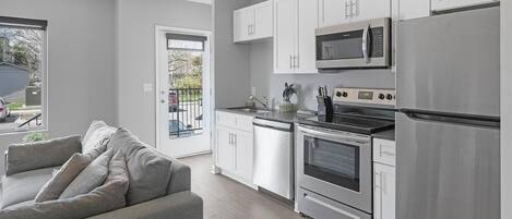 Fridge, dining tables