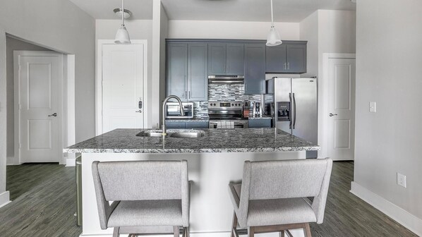 Fridge, dining tables