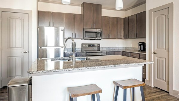 Fridge, dining tables