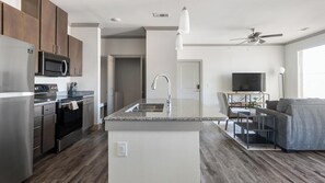 Fridge, dining tables