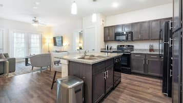 Fridge, dining tables