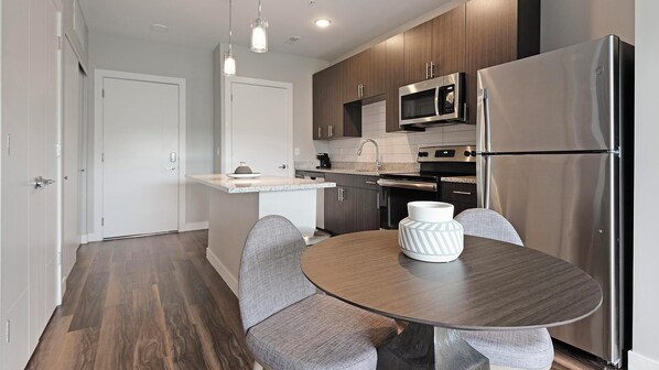 Fridge, dining tables