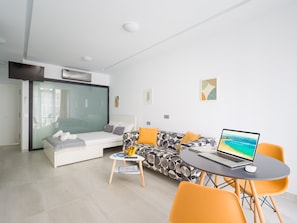 1 bedroom, laptop workspace, iron/ironing board