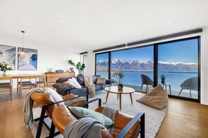 Televisie, een open haard en boeken