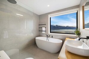 Hair dryer, towels, shampoo, toilet paper