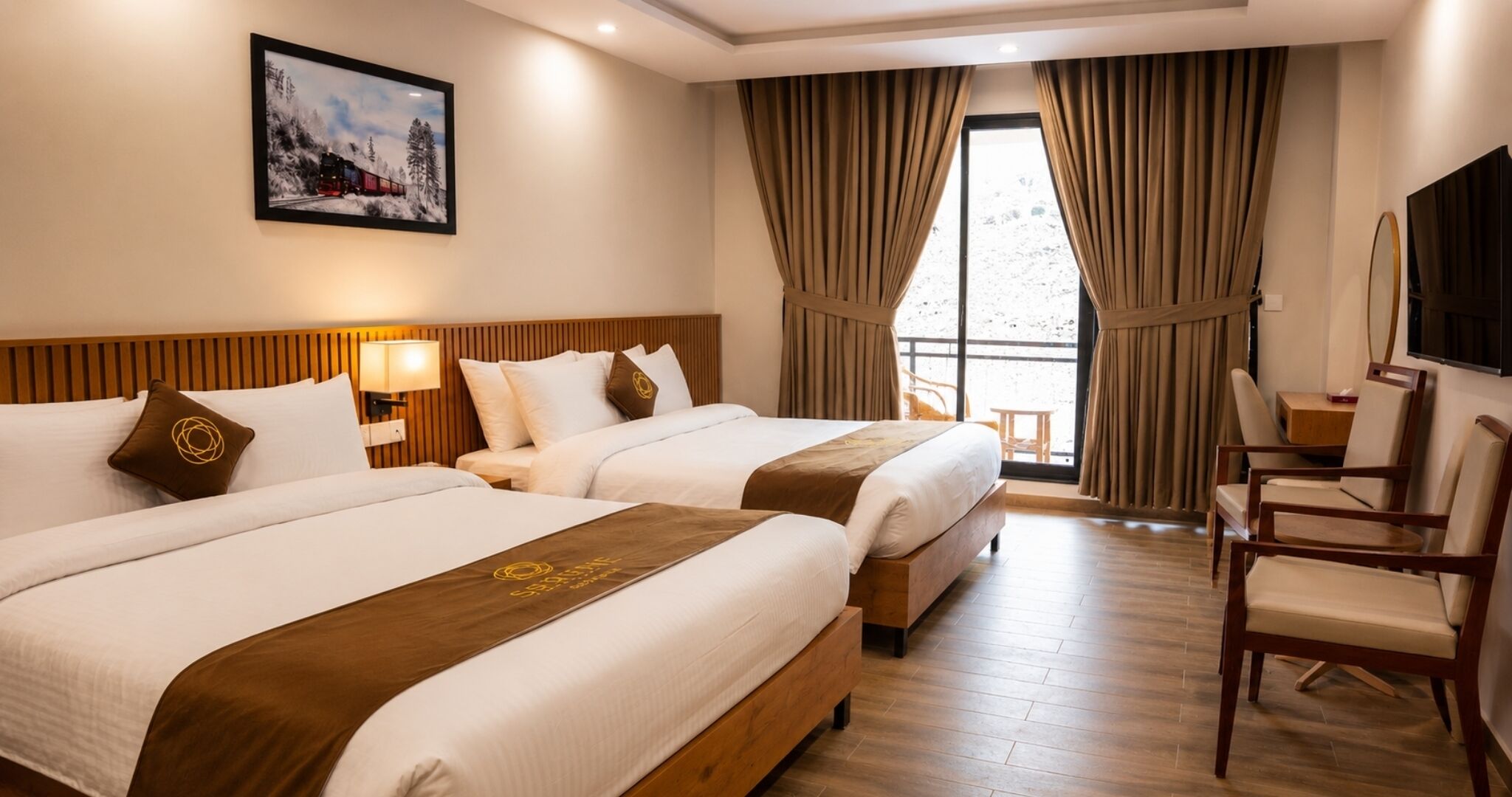 Executive Quadruple Room, River View | Premium bedding, down comforters, desk, laptop workspace