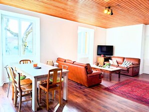 Televisión, chimenea, libros