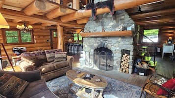 Smart TV, chimenea y libros