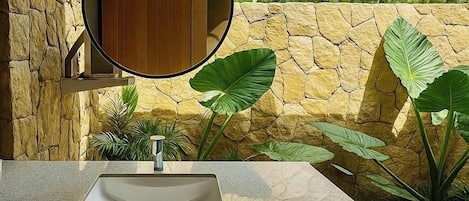 Premium Villa, Patio, Garden View | Bathroom | Shower, hair dryer, towels, toilet paper