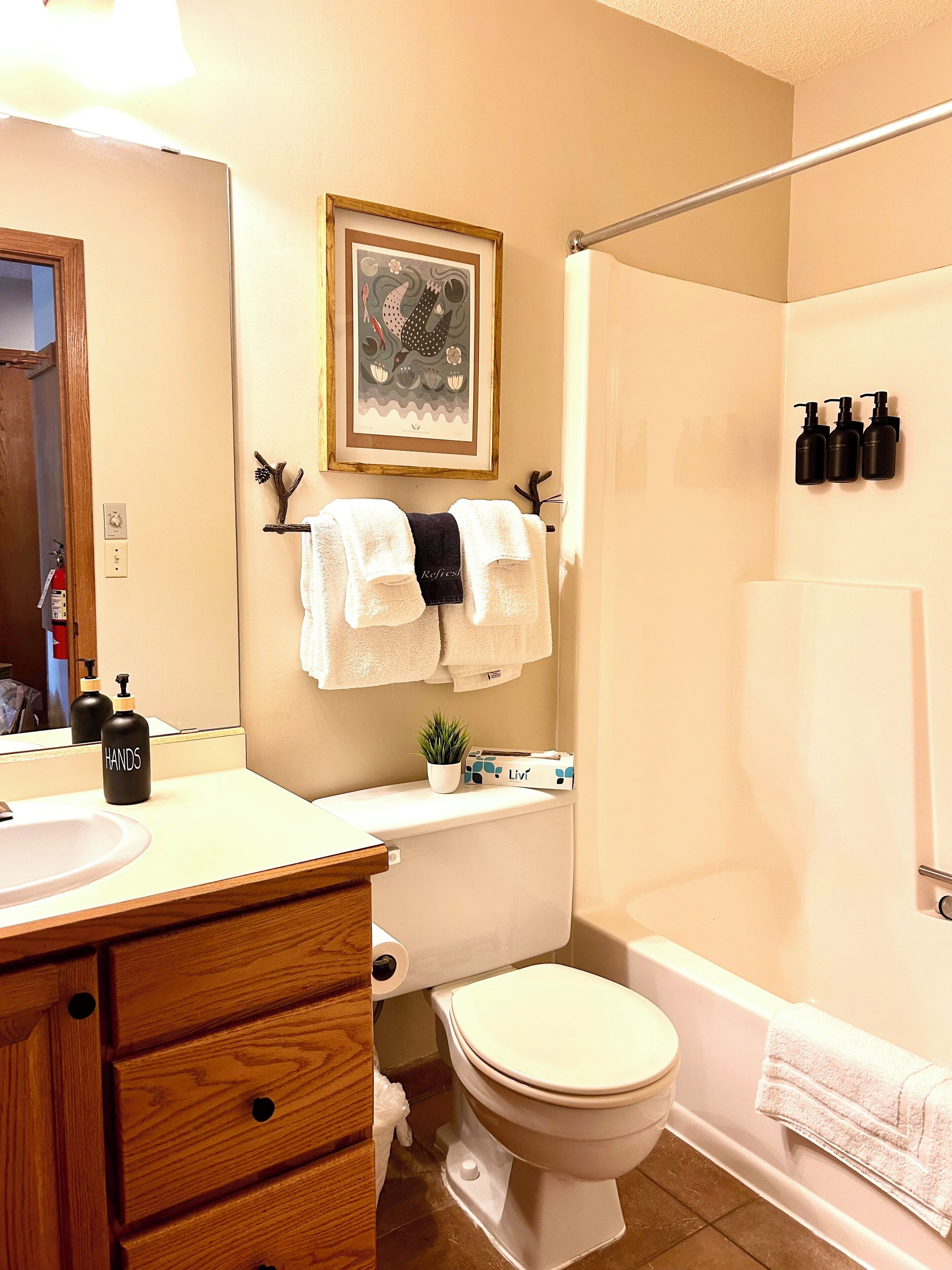 Haartrockner, Handtücher, Seife, Shampoo