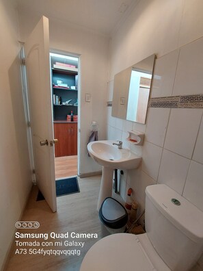 Hair dryer, soap, toilet paper