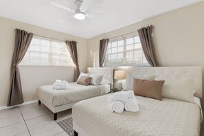 3 bedrooms, desk, iron/ironing board, travel cot