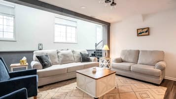 House, Multiple Beds, Patio, Garden View (The Greystone) | Living area | 42-inch flat-screen TV with digital channels, fireplace