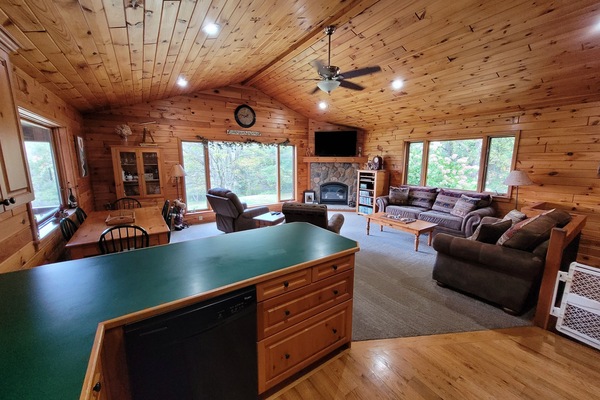 Smart TV, lareira, DVD player, biblioteca musical