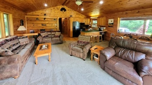 Smart TV, fireplace, DVD player, music library