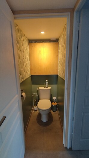 Sèche-cheveux, savon, papier toilette