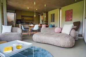 TV connectée, cheminée, livres