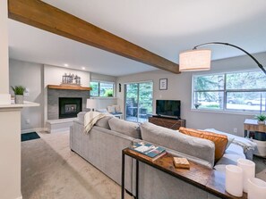 Fernseher, Kamin, Stereoanlage