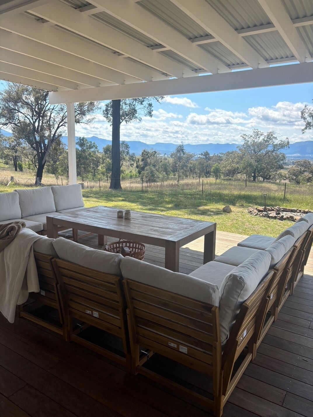 Seating for 12 adults, with an outdoor dining table at just the right height