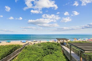 On the beach - Beachfront Duck retreat with 4 king bedrooms, 3 baths, and private beach walkway. (Duck)