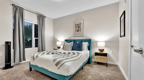 1 bedroom, desk, iron/ironing board, travel cot