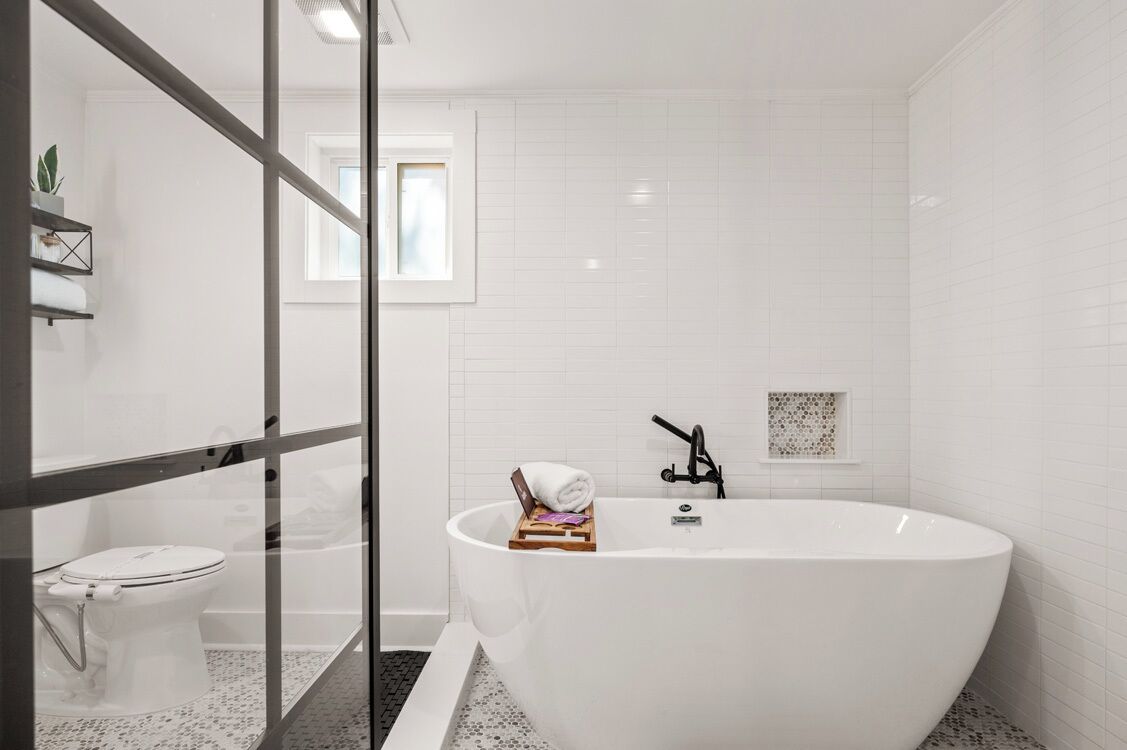 Hair dryer, bidet, towels, soap
