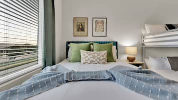 1 bedroom, desk, iron/ironing board, travel cot