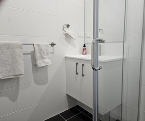 Dusche, Handtücher, Seife, Toilettenpapier
