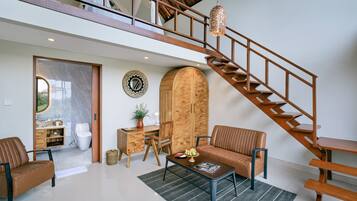 Rice Terrace Mezzanine One Bedroom Pool Villa | Living area | 42-inch Smart TV with cable channels, Netflix, streaming services