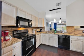 Microwave, oven, stovetop, dishwasher