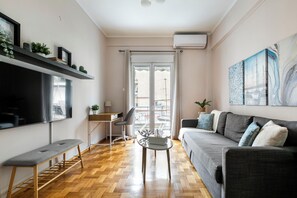 Apartment, 1 Bedroom, Kitchen, City View | Living room | 53-inch Smart TV with digital channels, streaming services - Selany's Chic Apt in the Heart of Athens (Athens)