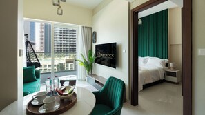 Premium bedding, down comforters, memory foam beds, in-room safe
