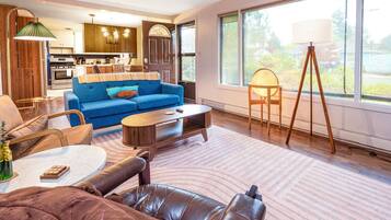 Smart TV, lareira, livros