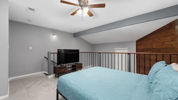 1 bedroom, desk, iron/ironing board, travel cot