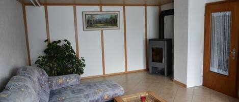 Una televisión, una chimenea