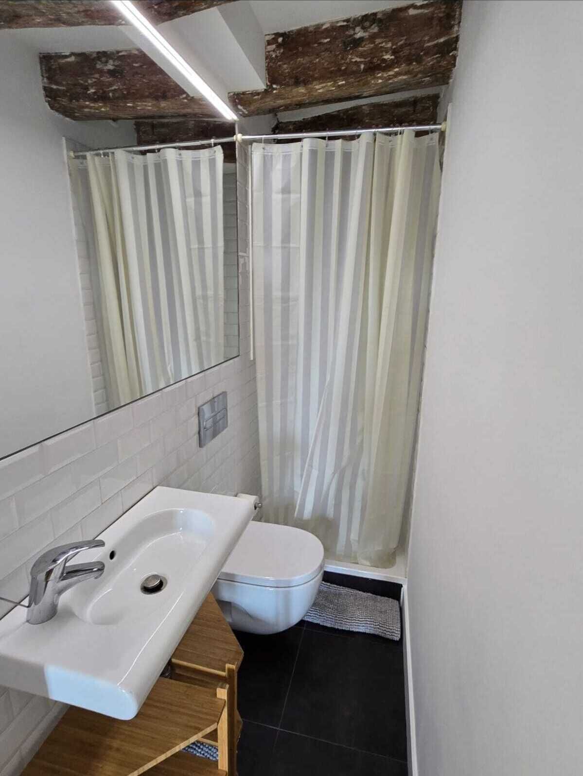 Een haardroger, handdoeken, zeep, toiletpapier