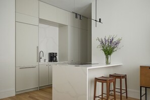 Loft, 1 habitación, vistas a la ciudad | Cocina privada | Frigorífico, microondas, horno y placa de cocina