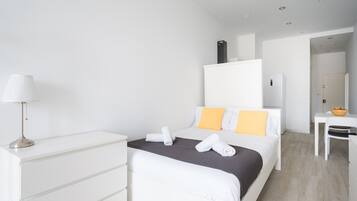 1 bedroom, laptop workspace, iron/ironing board