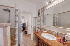 Ducha, secador de pelo y toallas