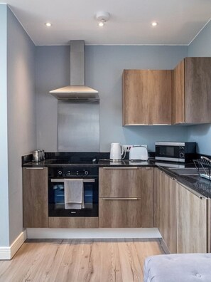 Fridge, microwave, oven, toaster