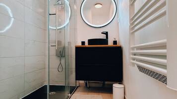 Hair dryer, towels, toilet paper