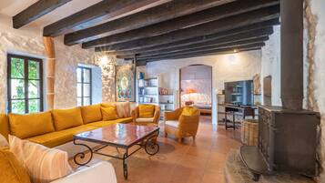 Télévision, cheminée, table de tennis de table