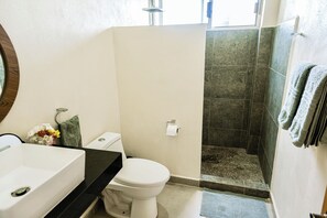 Séchoir à cheveux, serviettes fournies, savon, papier de toilette