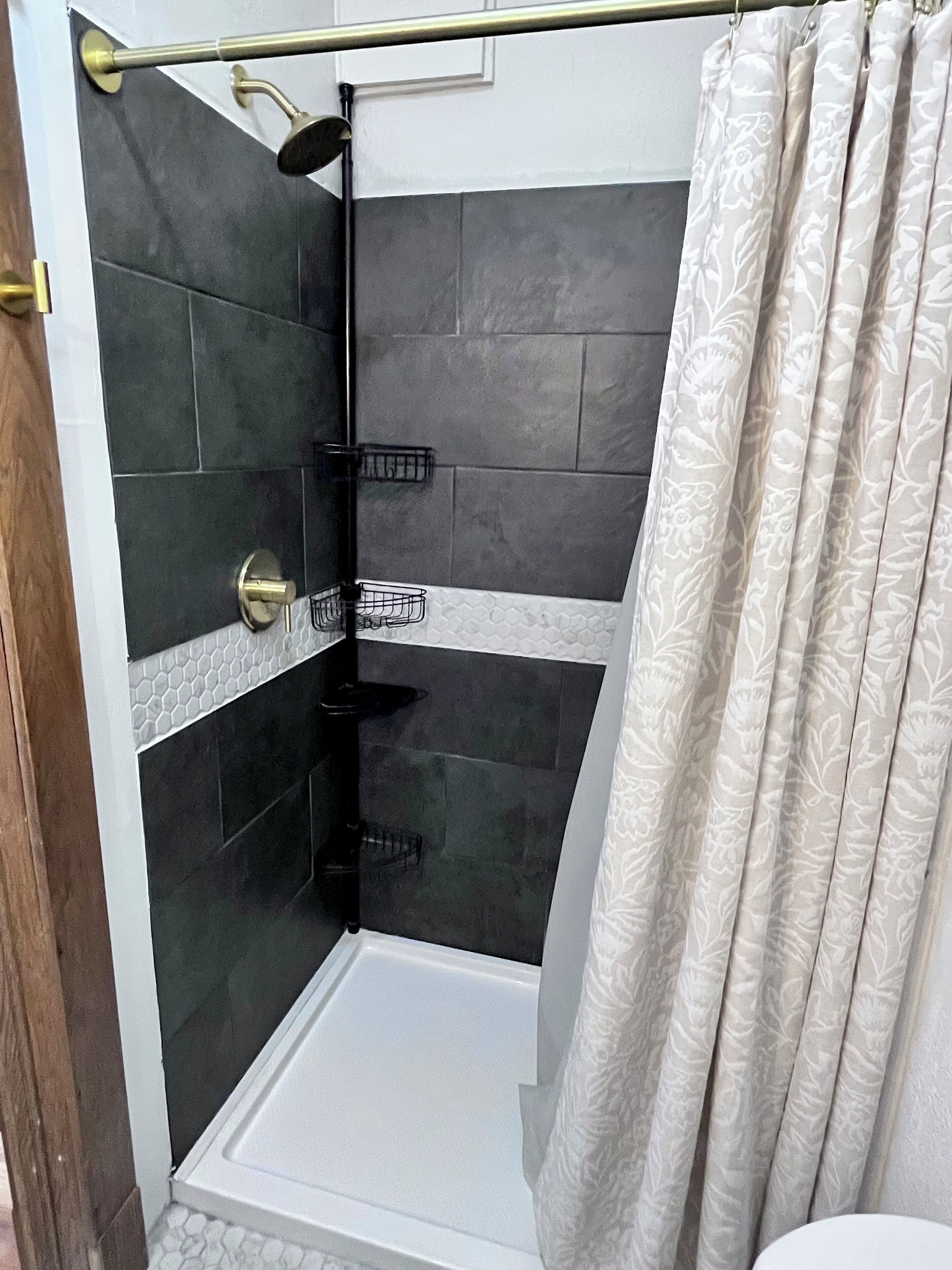 Shower, towels, soap, toilet paper